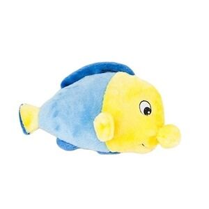 Zippy Paws Finn the Fish Dog Toy Squeaky Plush Yellow Blue 15"